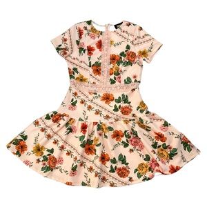 Alexia Admor Alexa Multi-Floral Crochet Detail Peach Scuba Short Dress 6 $225